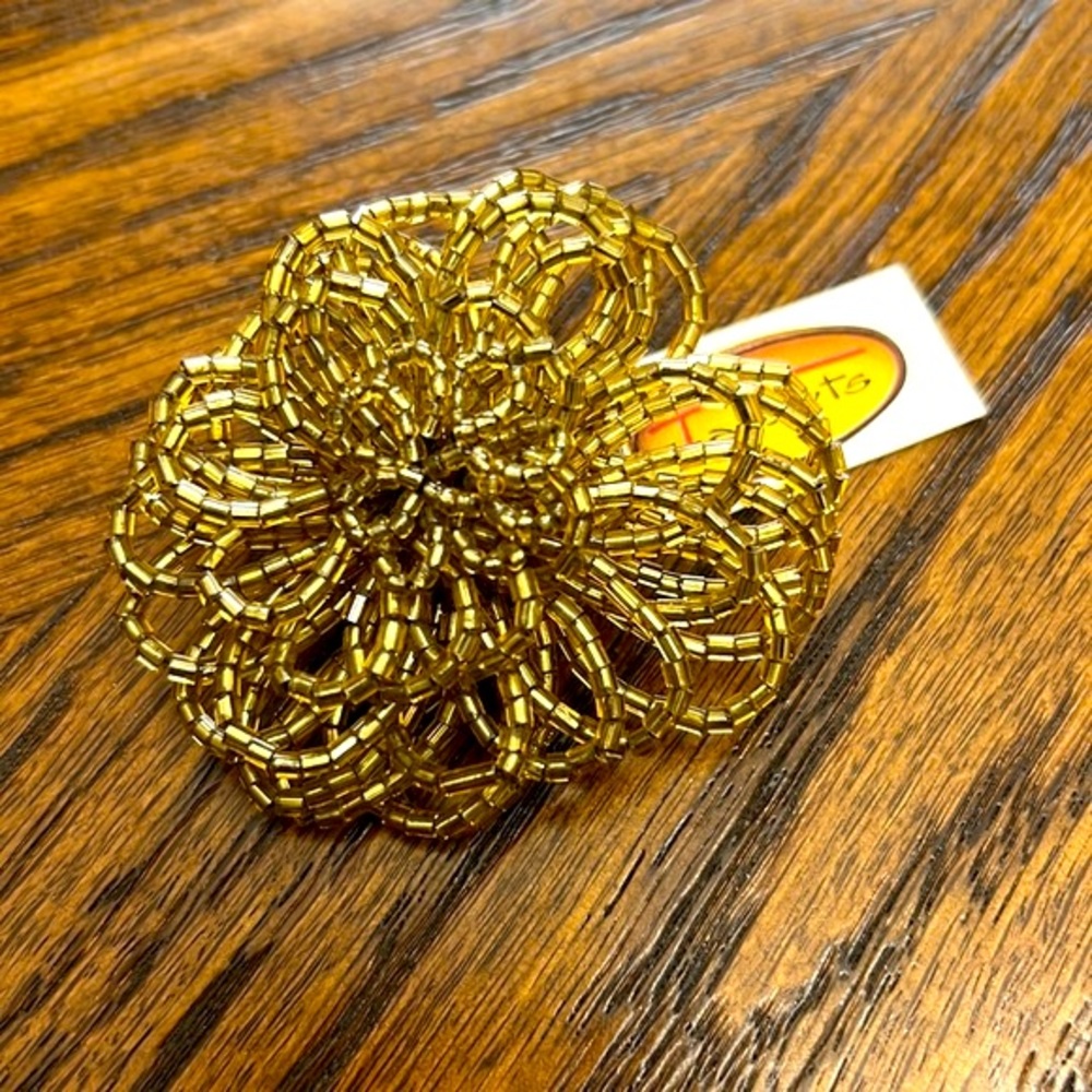 Talbots Vintage Gold Flower Beaded Broach New with tags